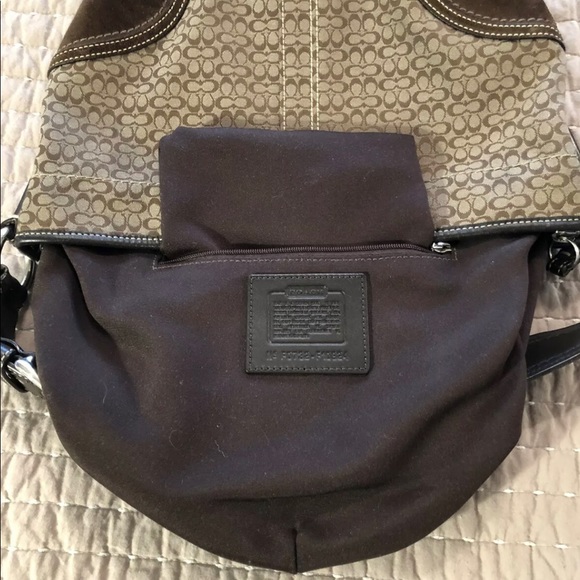 Coach Signature Logo Suede Womens Brown Tan Hobo Shoukder Bag Purse F0732-F10924 - Picture 8 of 12